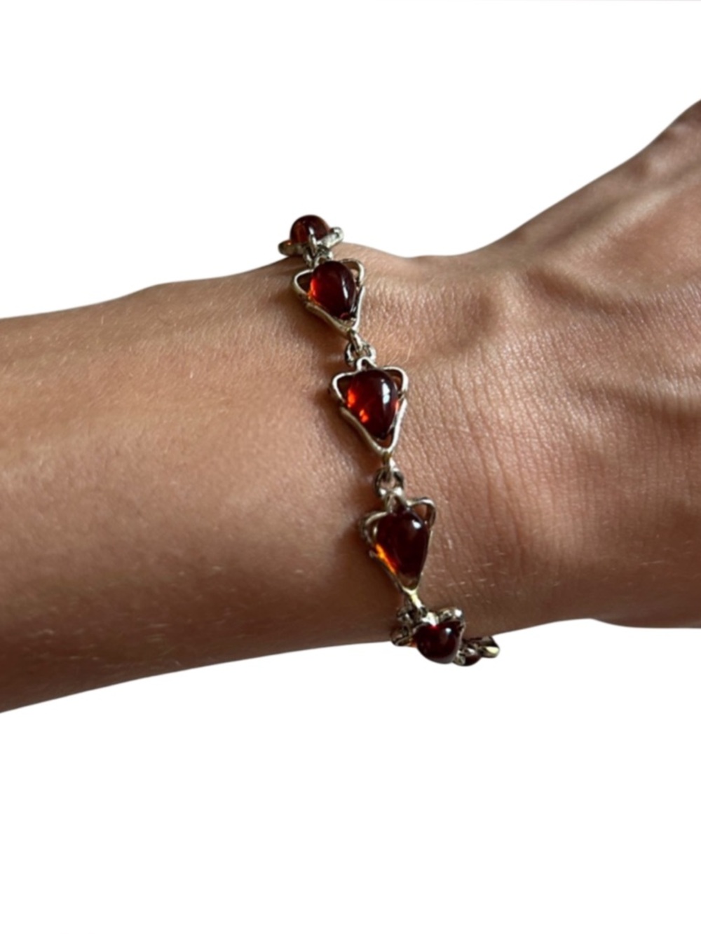 Vintage Geometric Triangle Silver Link Bracelet with Authentic Baltic Amber